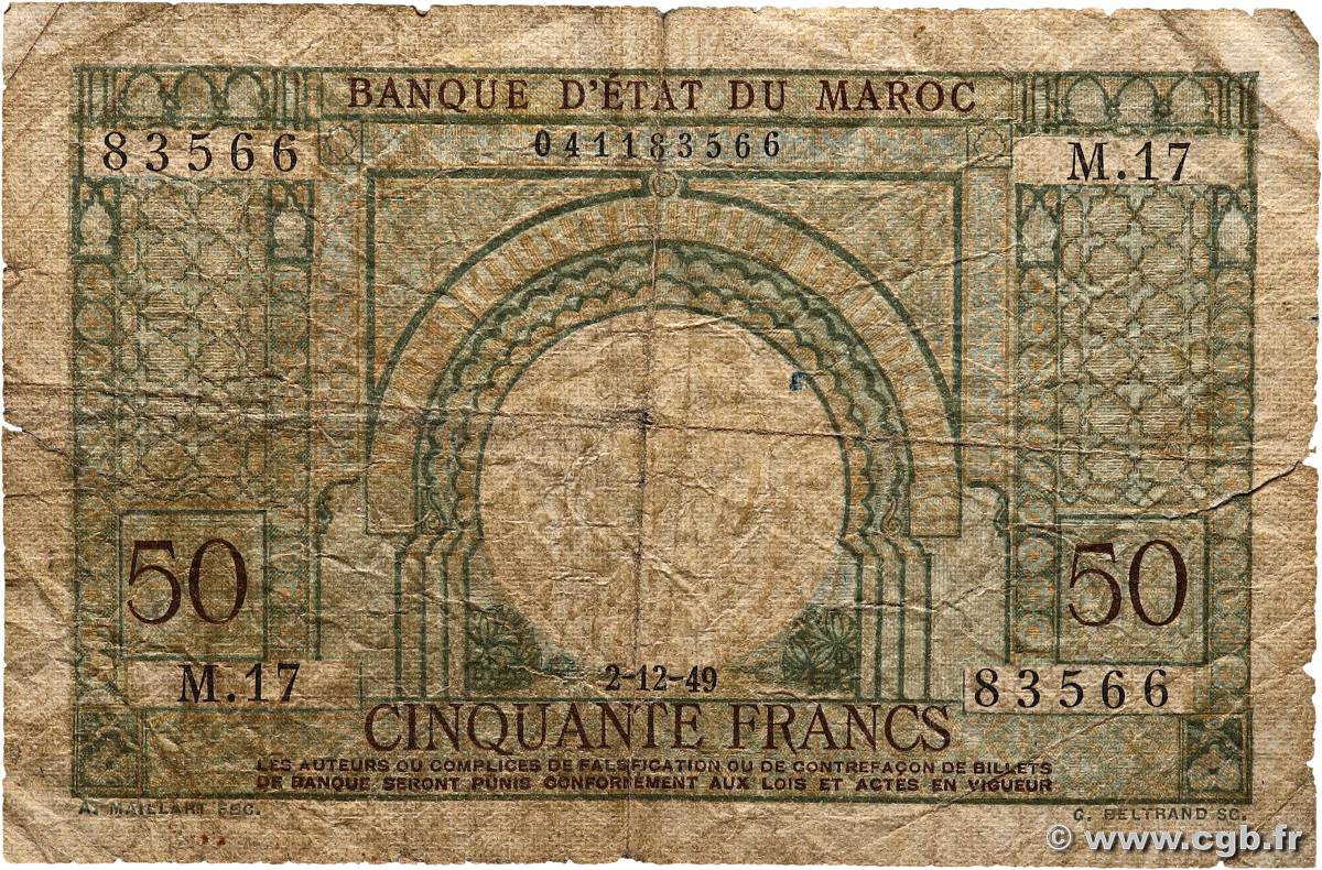 50 Francs MOROCCO  1949 P.44 G