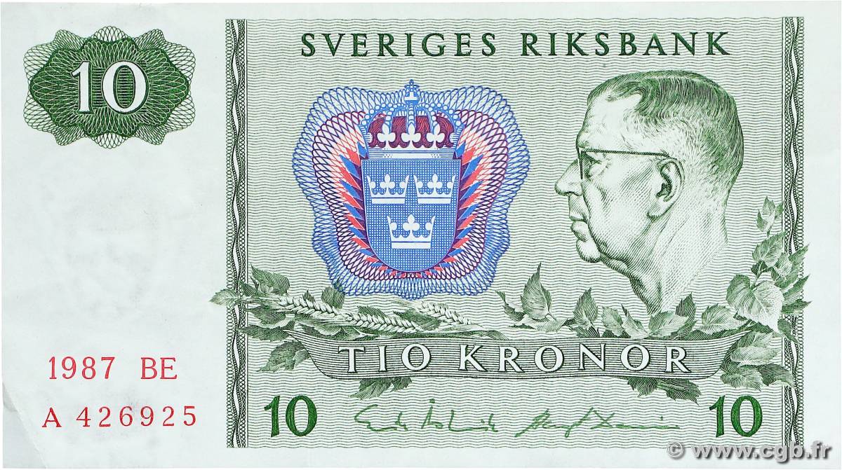 10 Kronor SWEDEN  1989 P.52e VF+