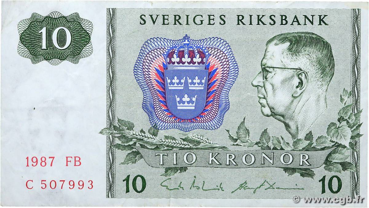 10 Kronor SUÈDE  1987 P.52e VF