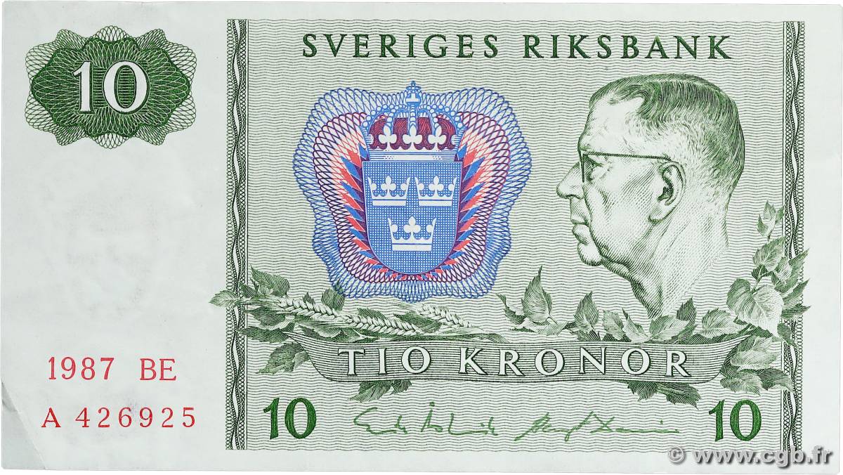 10 Kronor SWEDEN  1987 P.52e XF