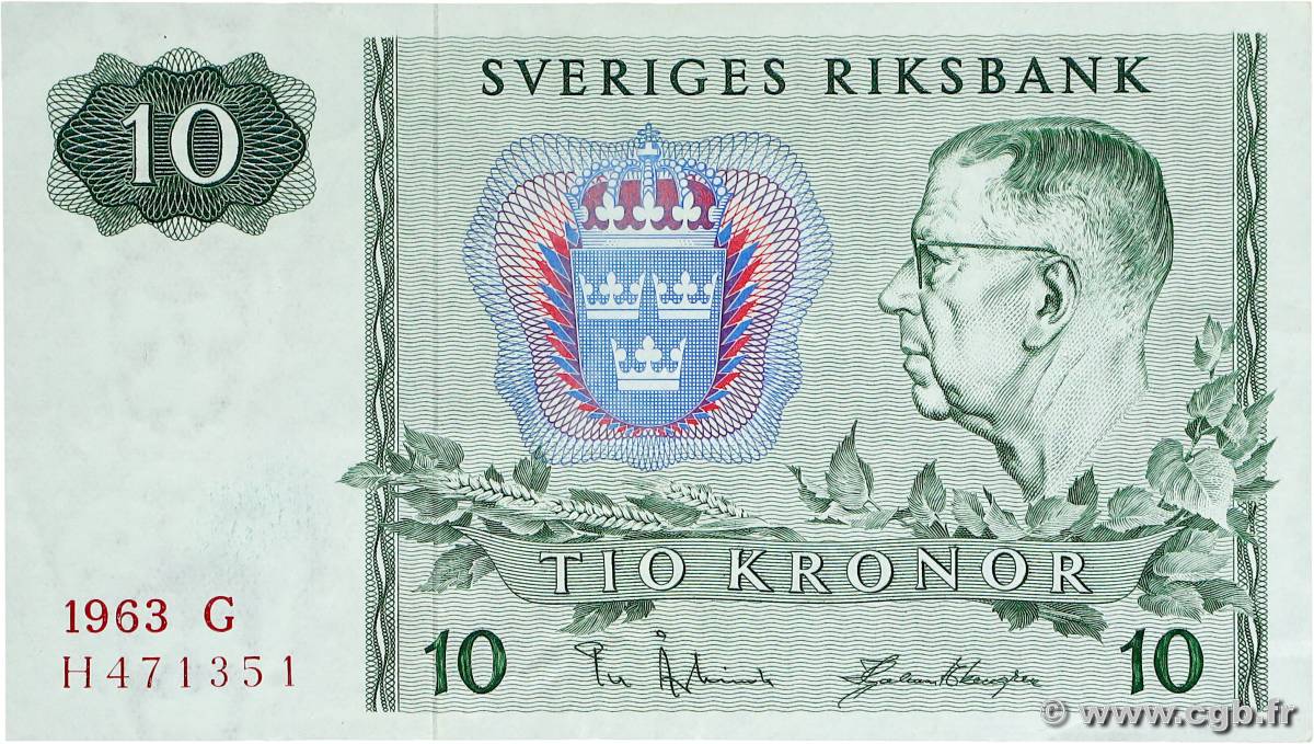 10 Kronor SWEDEN  1963 P.52a XF