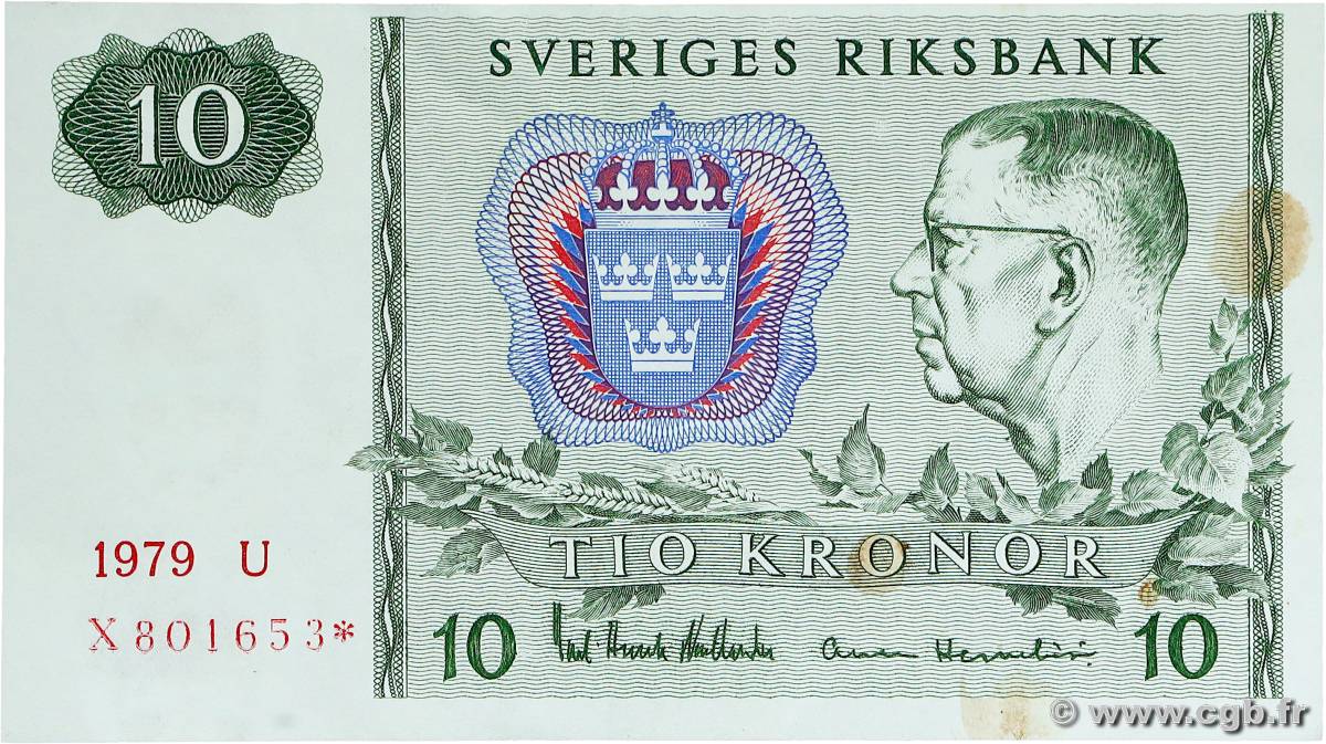 10 Kronor Remplacement SUÈDE  1979 P.52d SUP