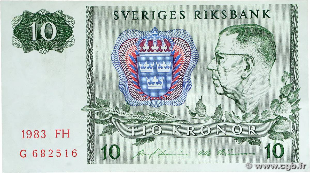 10 Kronor SWEDEN  1983 P.52e XF