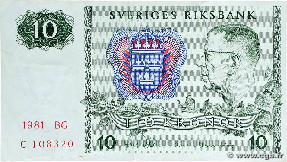 10 Kronor SUÈDE  1981 P.52e SS