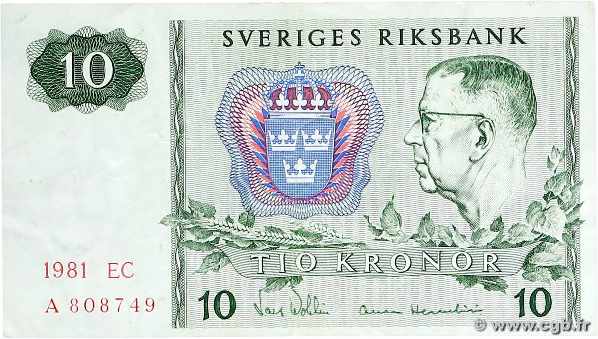 10 Kronor SWEDEN  1981 P.52e VF-