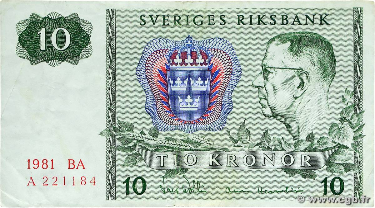 10 Kronor SUÈDE  1981 P.52e VF-