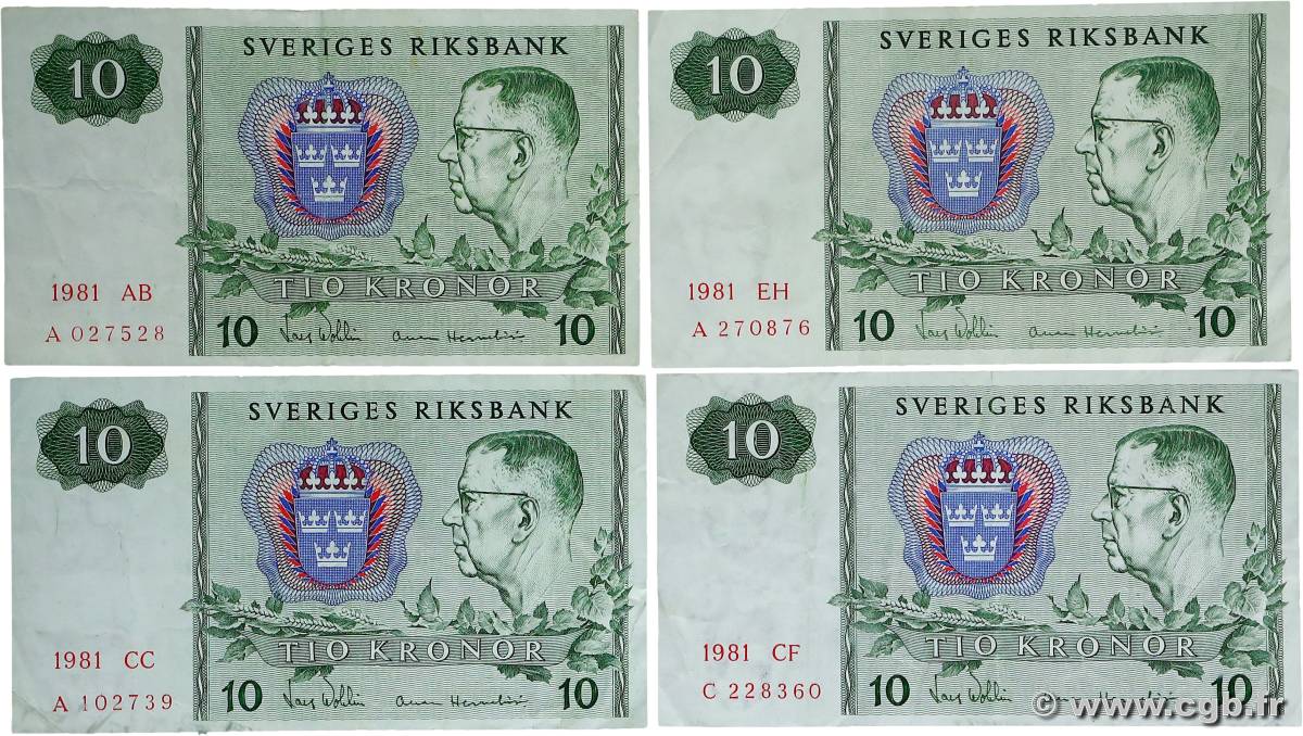 10 Kronor Lot SWEDEN  1981 P.52e VF