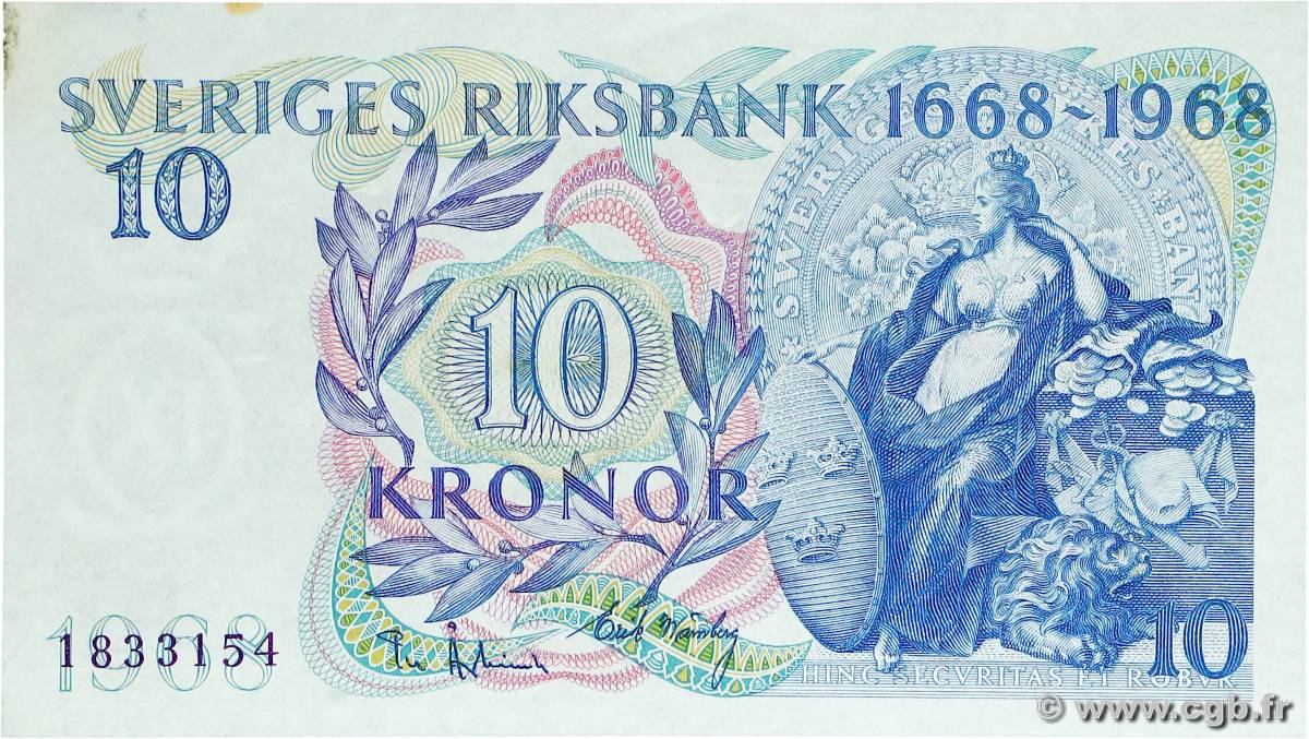 10 Kronor Commémoratif SUÈDE  1968 P.56 VZ+