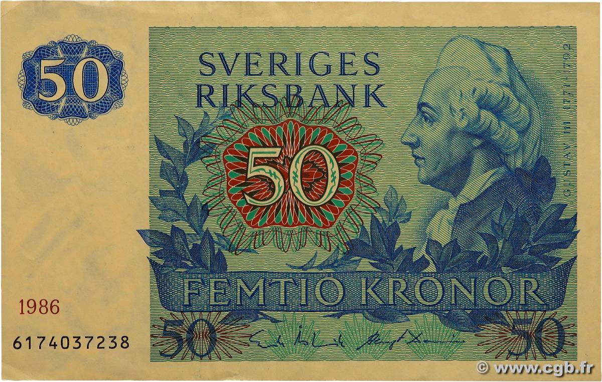 50 Kronor SUÈDE  1986 P.53d TTB