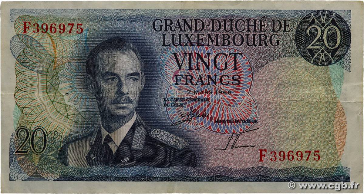 20 Francs LUXEMBOURG  1966 P.54a TTB