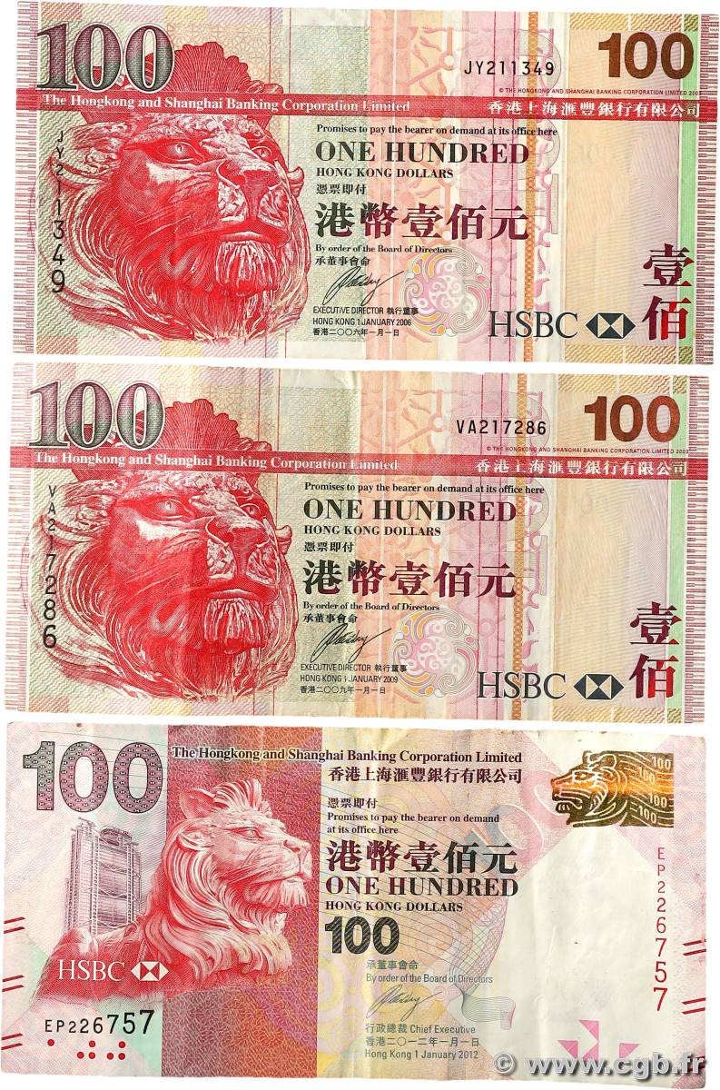 100 Dollars Lot HONG KONG  2006 P.209c/f et P.214b TB+