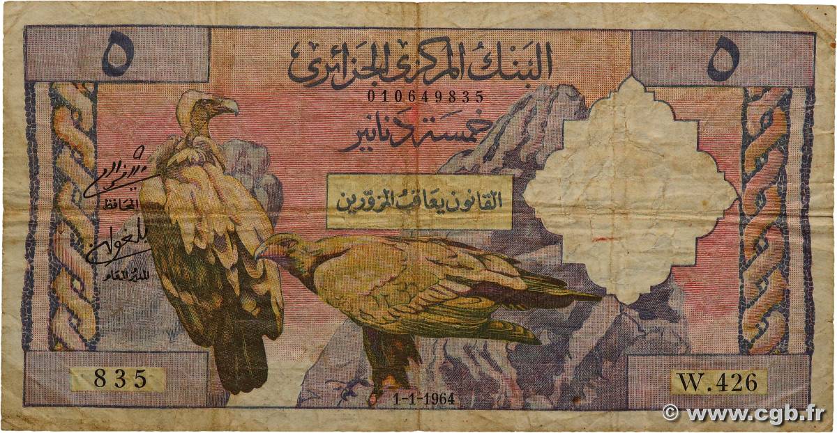 5 Dinars ALGÉRIE  1964 P.122a pr.TB