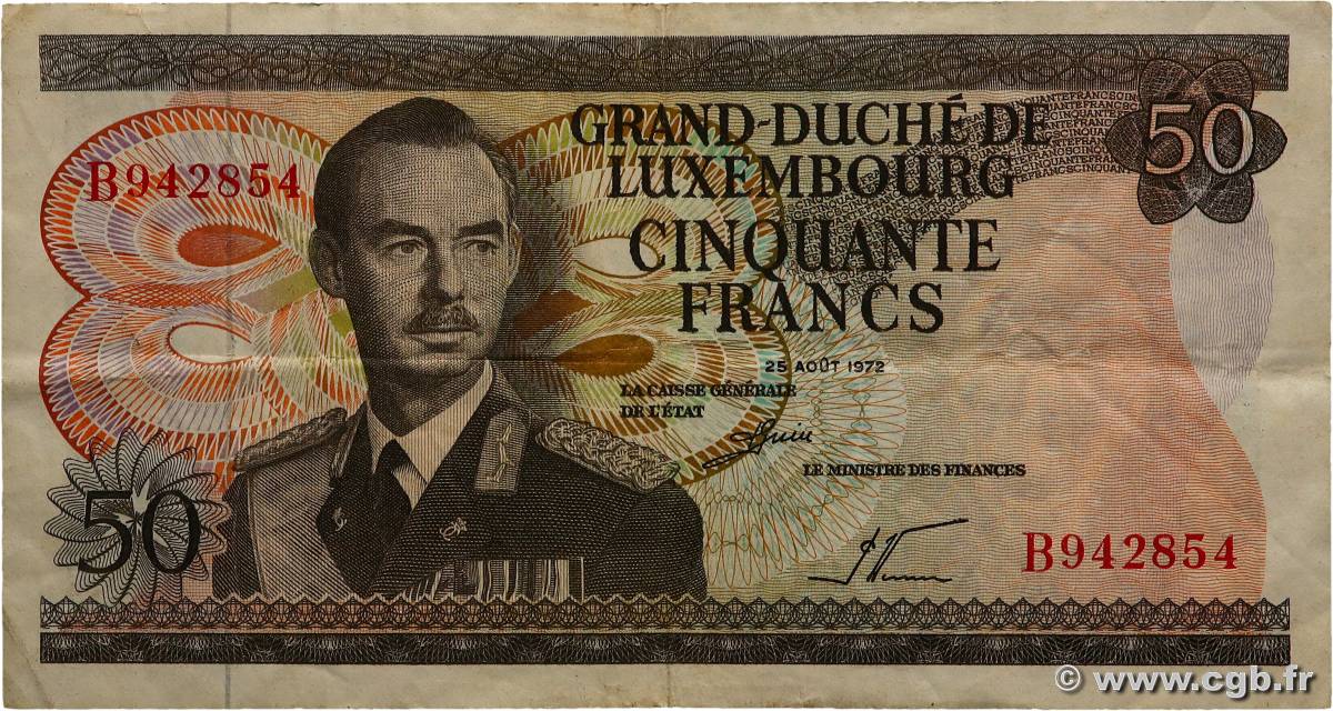 50 Francs LUXEMBOURG  1972 P.55a TB+