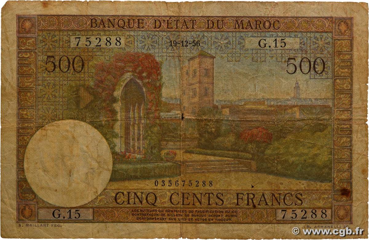 500 Francs MOROCCO  1956 P.46 G