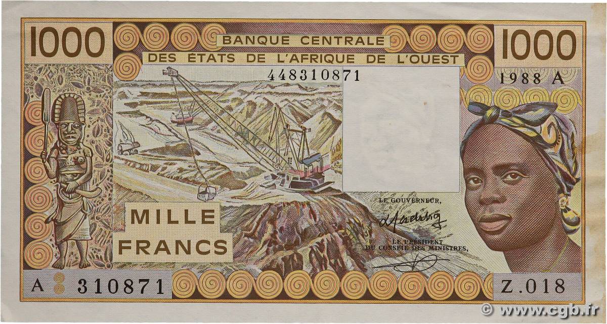 1000 Francs WEST AFRICAN STATES  1988 P.107Aa VF+