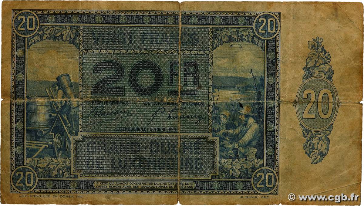 20 Francs LUSSEMBURGO  1929 P.37a q.B