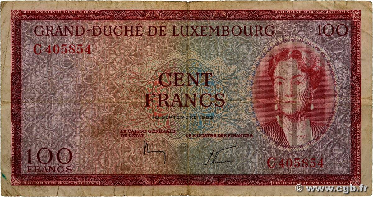 100 Francs LUXEMBOURG  1963 P.52a B+