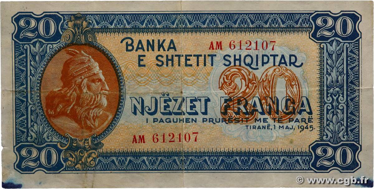 20 Franga ALBANIE  1945 P.16 TB