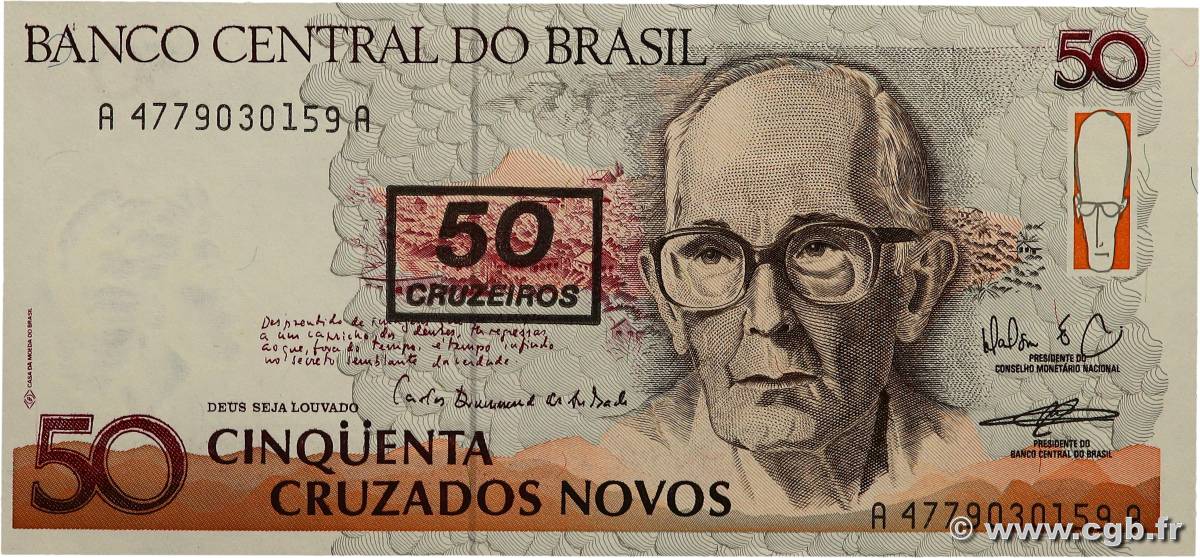 50 Cruzeiros sur 50 Cruzados Novos BRAZIL  1990 P.223 UNC-