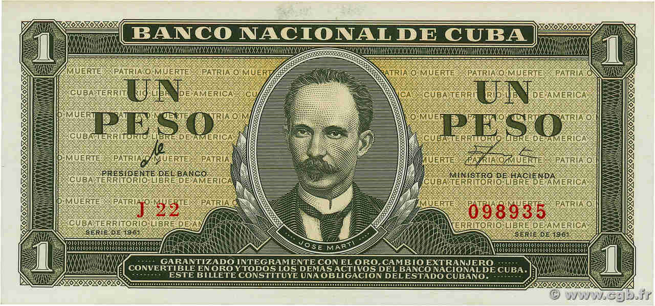 1 Peso CUBA  1961 P.094a pr.NEUF