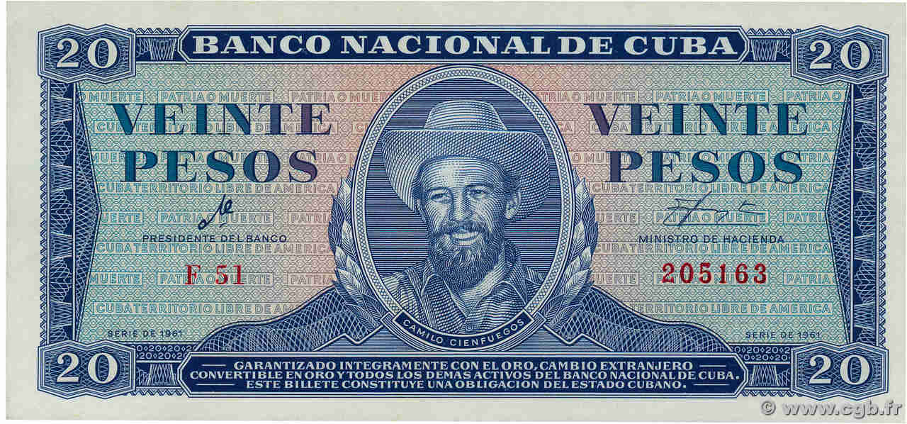 20 Pesos CUBA  1961 P.097a AU