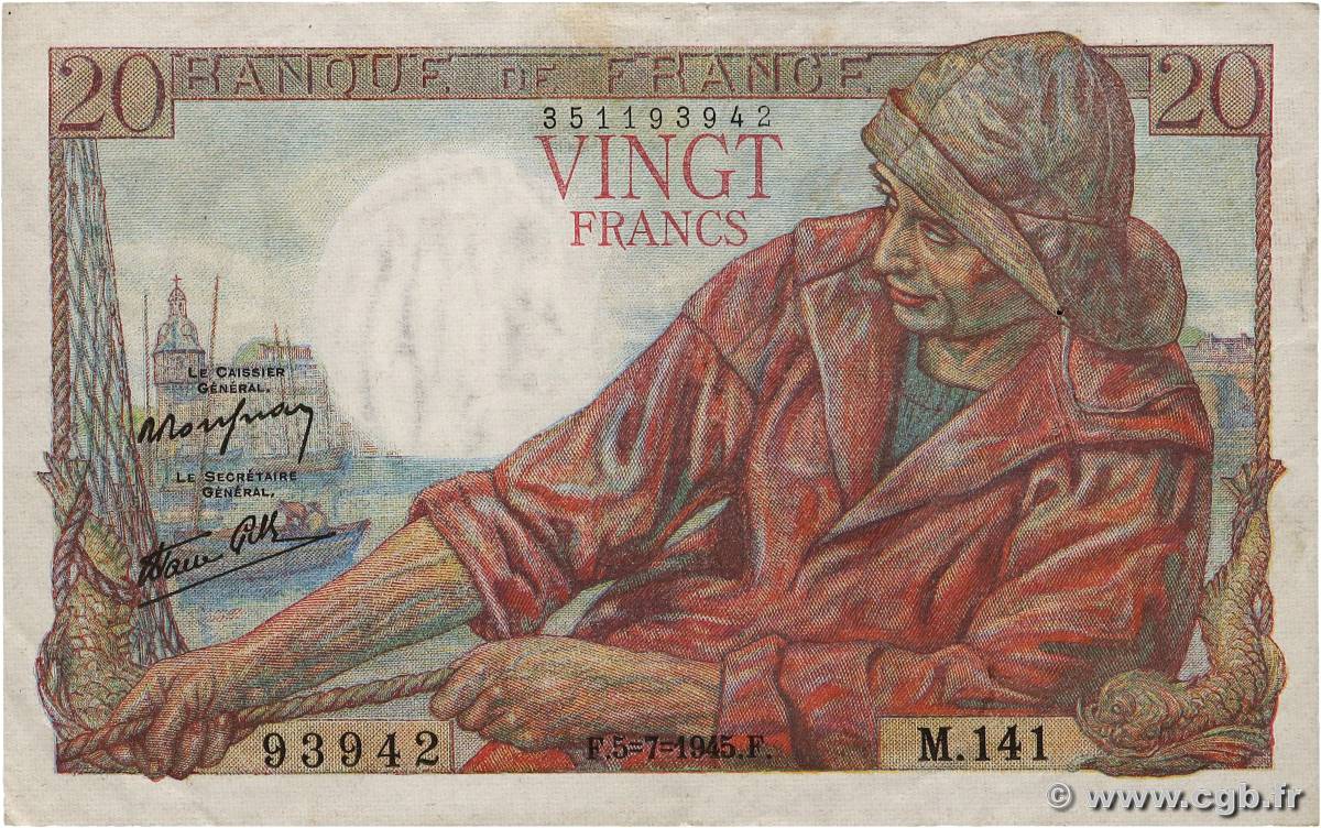 20 Francs PÊCHEUR FRANKREICH  1945 F.13.10 SS