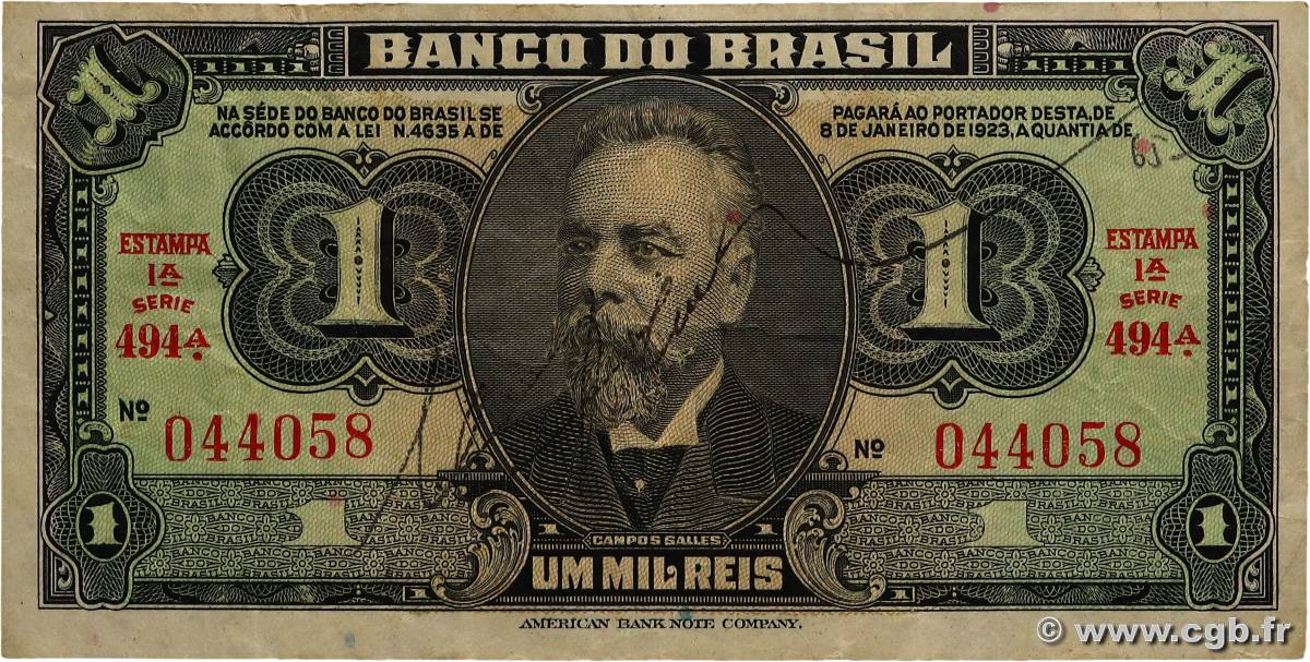 1 Mil Reis BRAZIL  1944 P.131A VF-