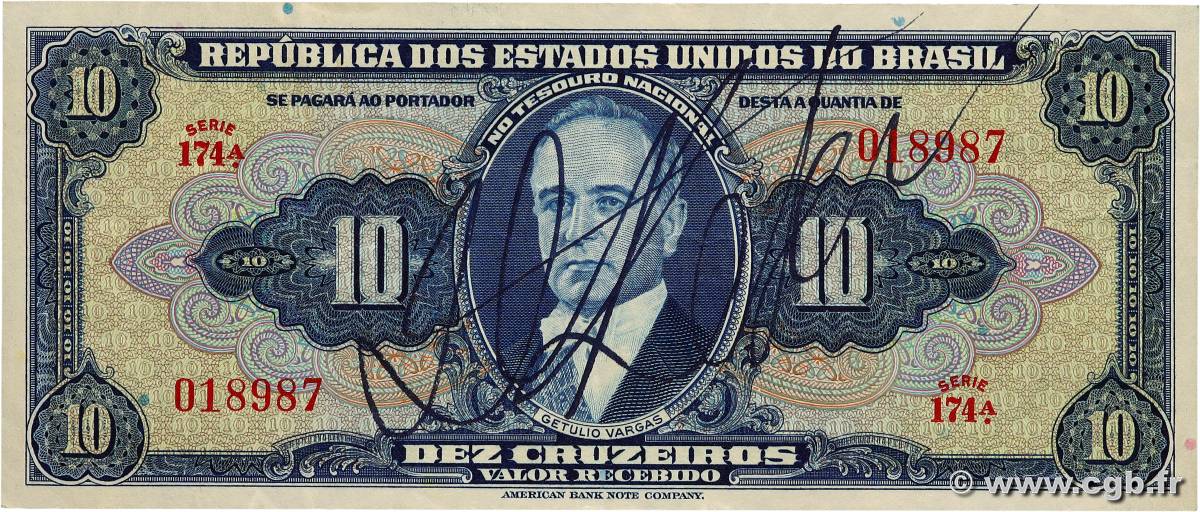 10 Cruzeiros BRAZIL  1943 P.135a VF+