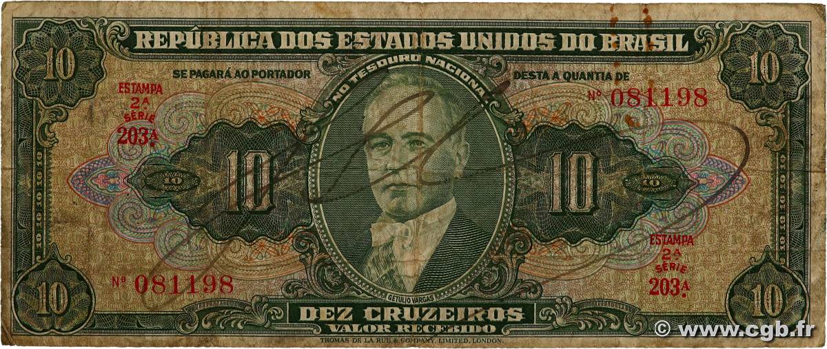 10 Cruzeiros BRASILIEN  1950 P.143 fS