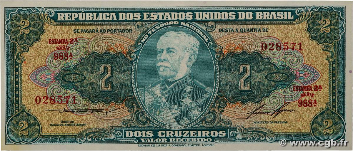 2 Cruzeiros BRAZIL  1955 P.157Ac UNC