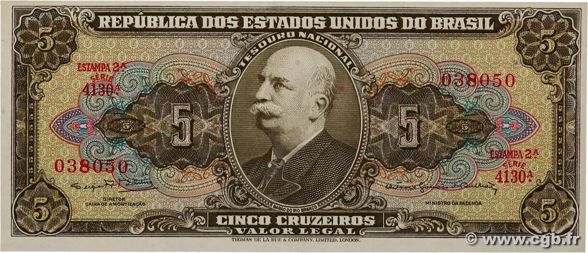 5 Cruzeiros BRAZIL  1964 P.176d UNC