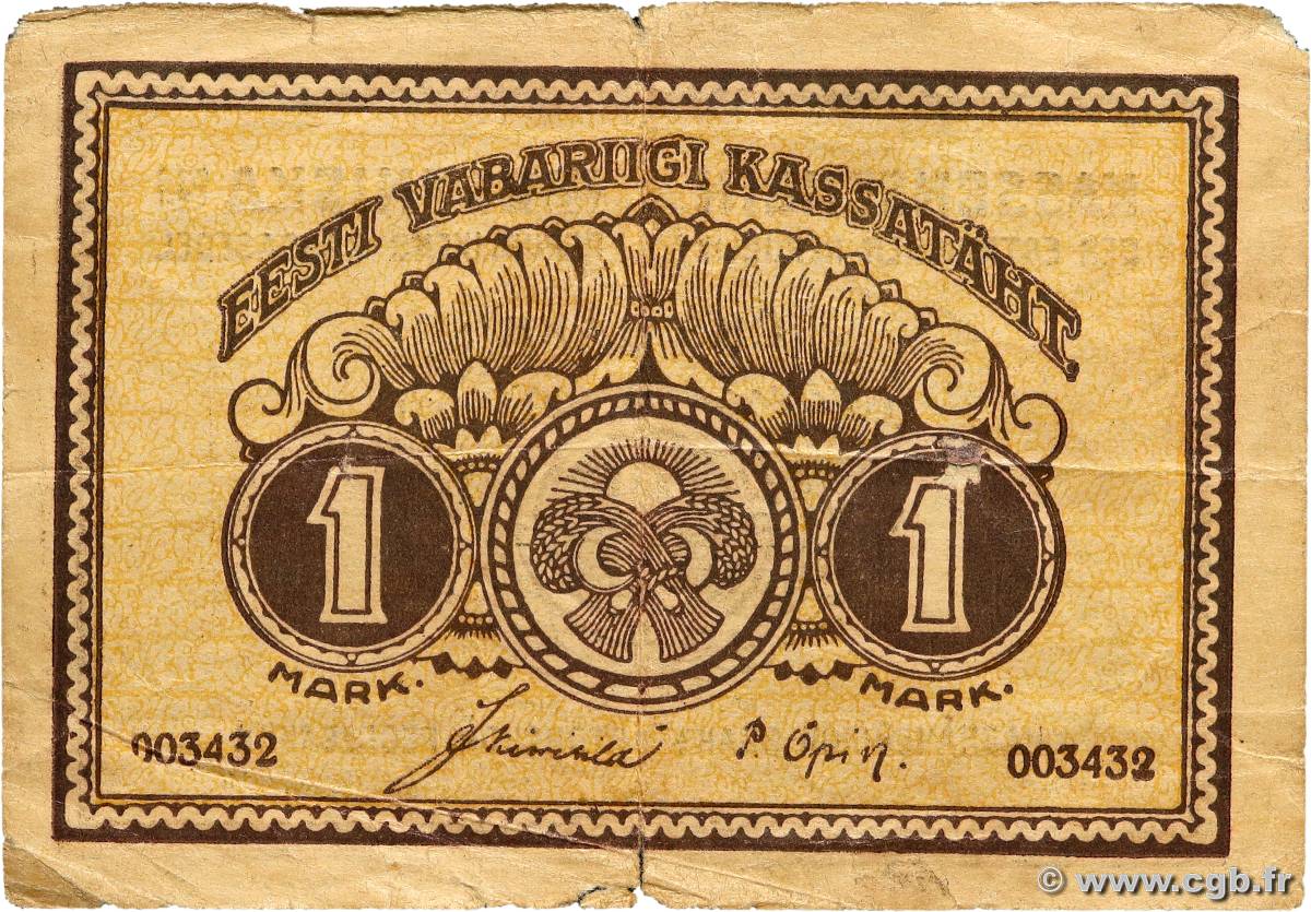 1 Mark ESTONIA  1919 P.43a F-