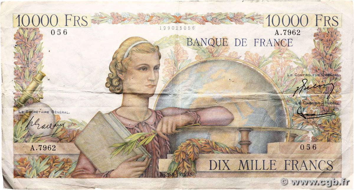 10000 Francs GÉNIE FRANÇAIS FRANCE  1955 F.50.73 TB+