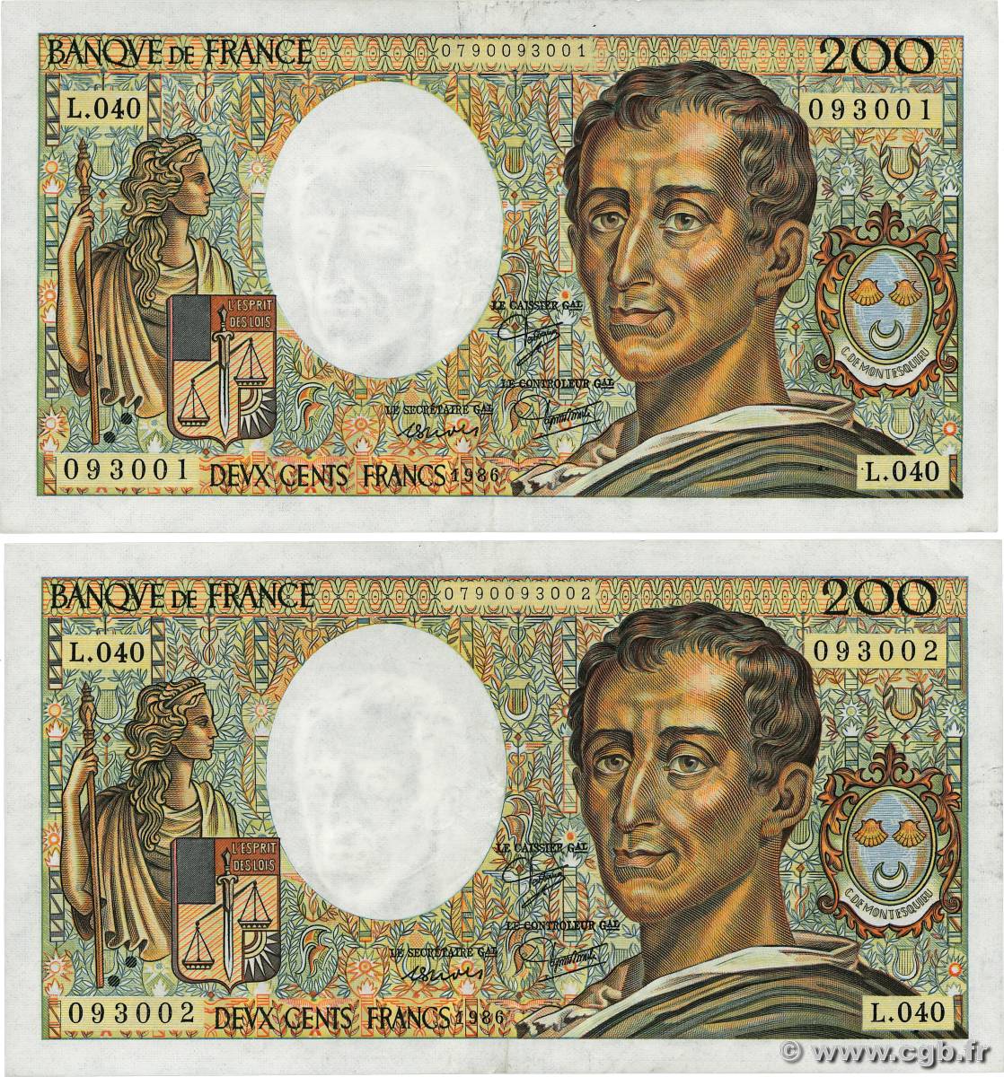 200 Francs MONTESQUIEU Consécutifs FRANCE  1986 F.70.06 TTB
