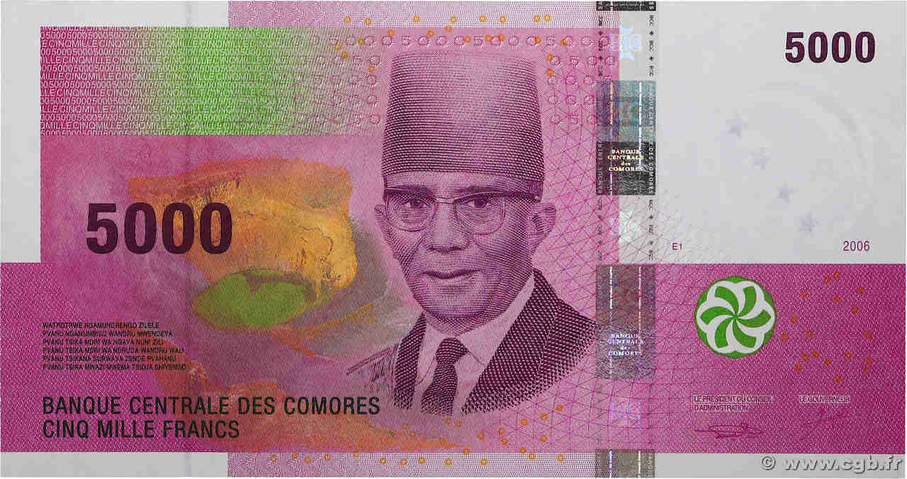 5000 Francs COMORE  2006 P.18a q.FDC