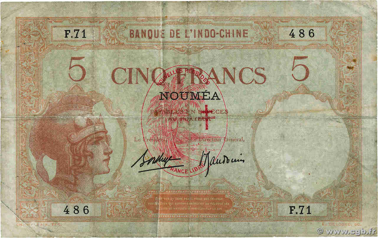 5 Francs NUOVE EBRIDI  1941 P.04b MB