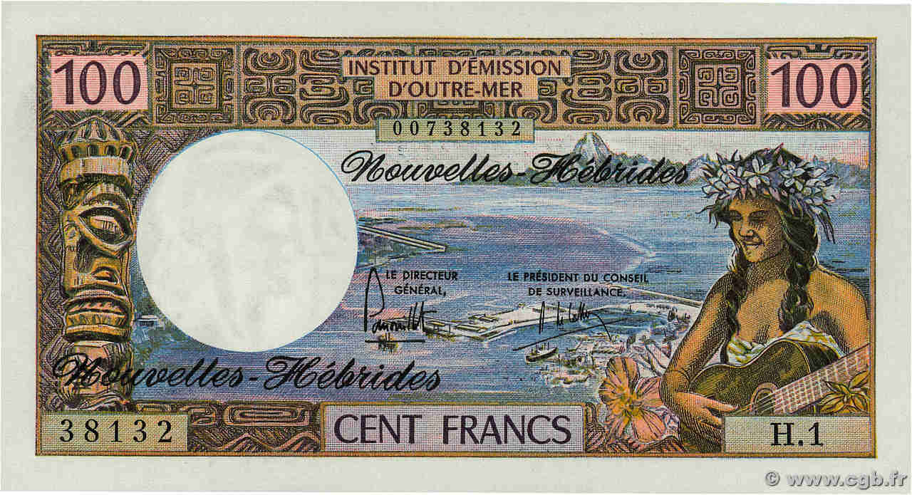 100 Francs NUOVE EBRIDI  1975 P.18c q.FDC