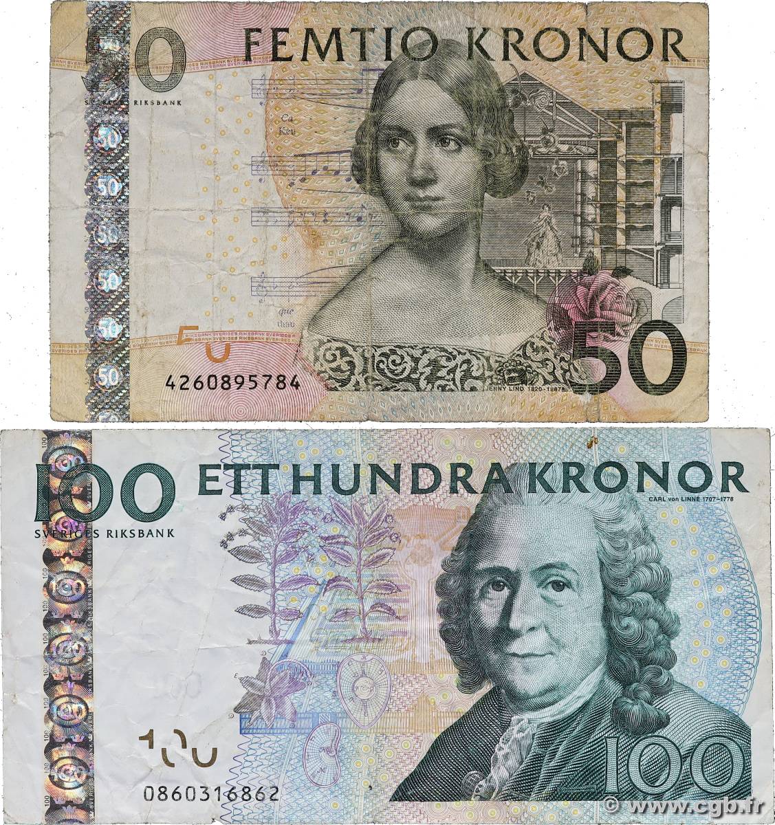 50 et 100 Kronor Lot SUÈDE  2004 P.64a et P.065c RC+