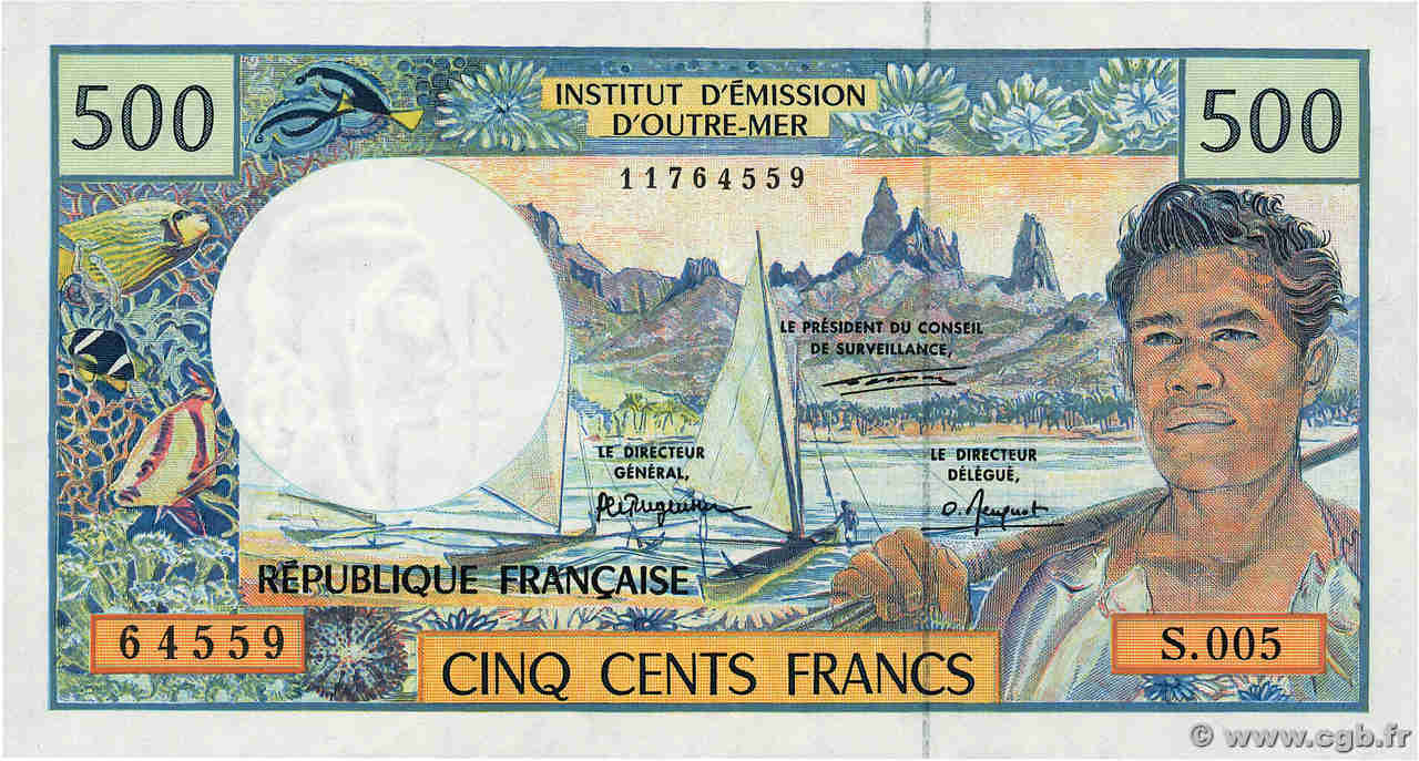 500 Francs POLYNESIA, FRENCH OVERSEAS TERRITORIES  1992 P.01b VF