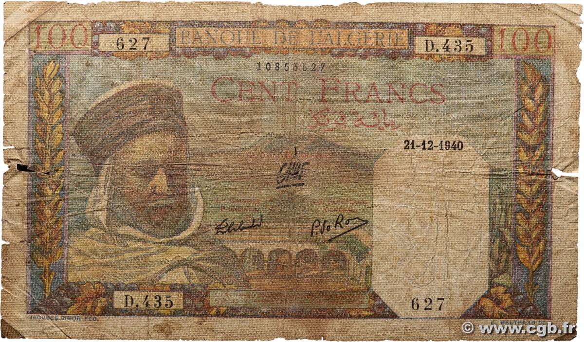 100 Francs ARGELIA  1940 P.085 RC