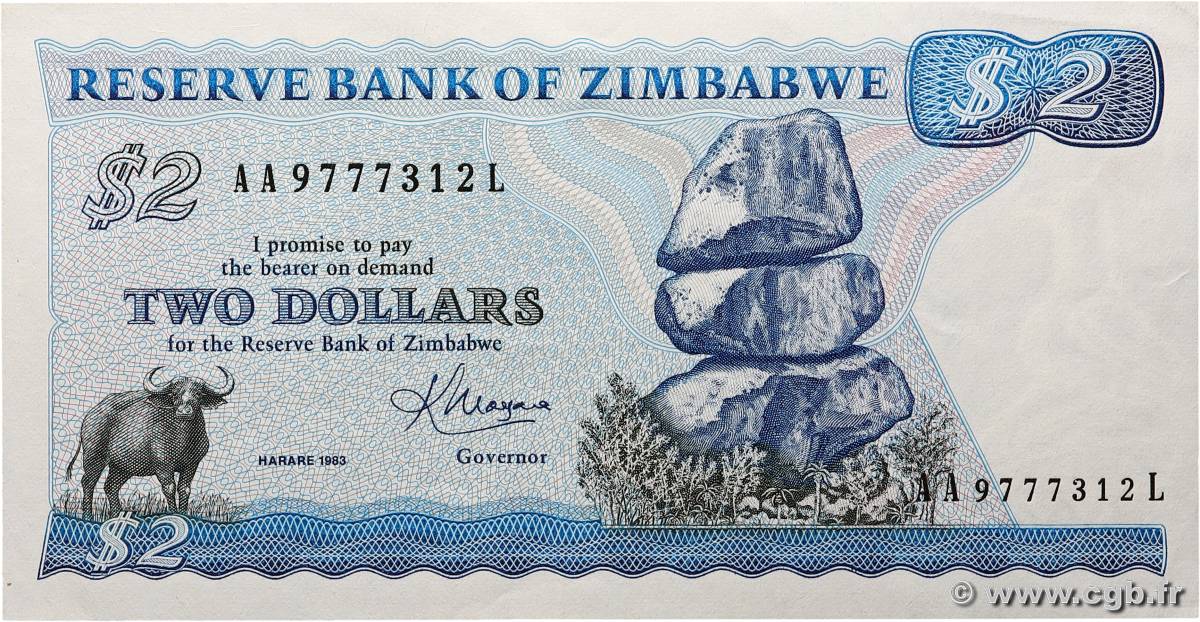 2 Dollars ZIMBABWE  1983 P.01b SPL