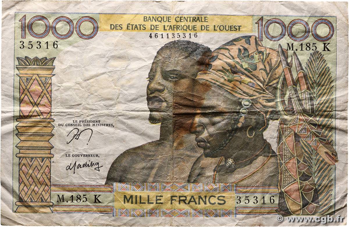 1000 Francs ÉTATS DE L&nbsp;AFRIQUE DE L&nbsp;OUEST  1978 P.703Kn TB
