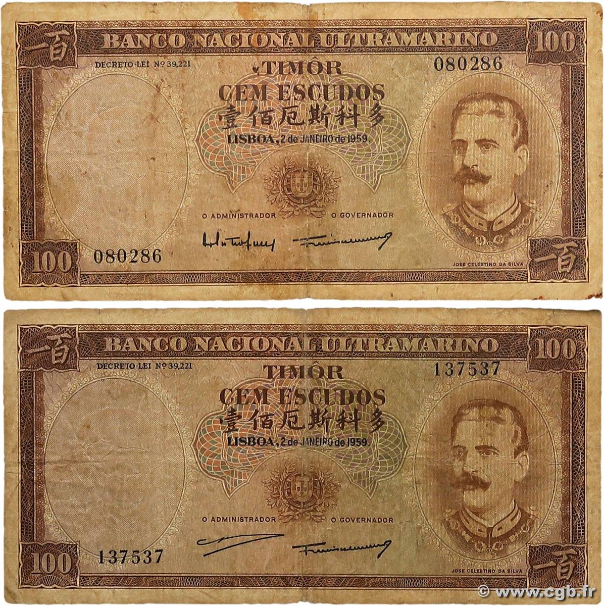 100 Escudos Lot TIMOR  1959 P.24a  SGE