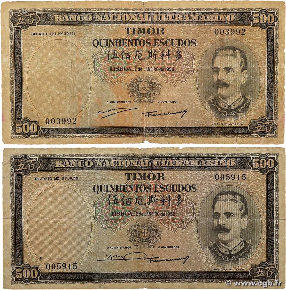 500 Escudos Lot TIMOR  1959 P.25a B