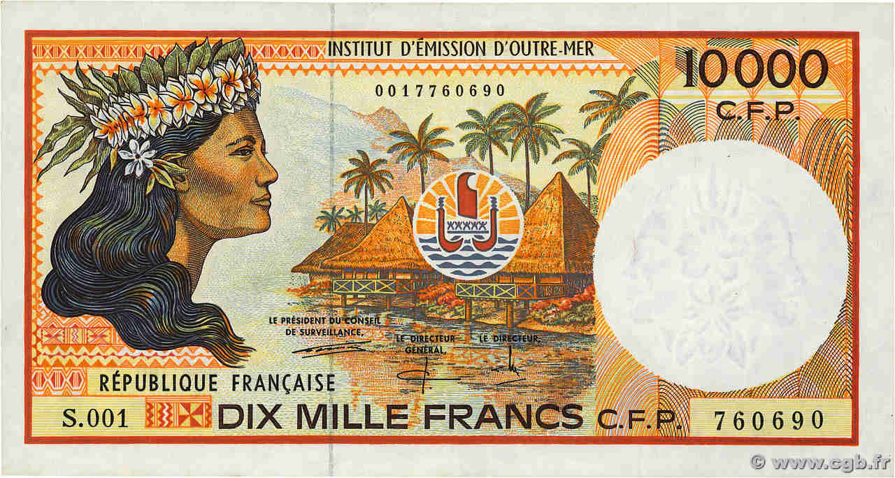 10000 Francs FRENCH PACIFIC TERRITORIES  1995 P.04b VF-