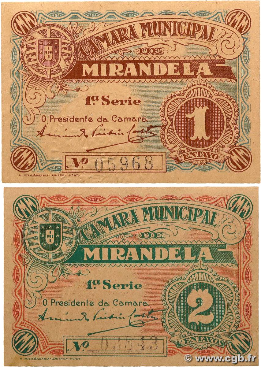 1 et 2 Centavos Lot PORTUGAL Mirandela 1918  VZ