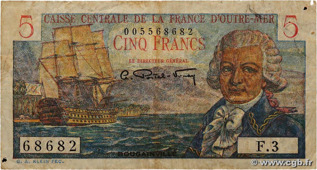 5 Francs Bougainville AFRIQUE ÉQUATORIALE FRANÇAISE  1946 P.20B MB