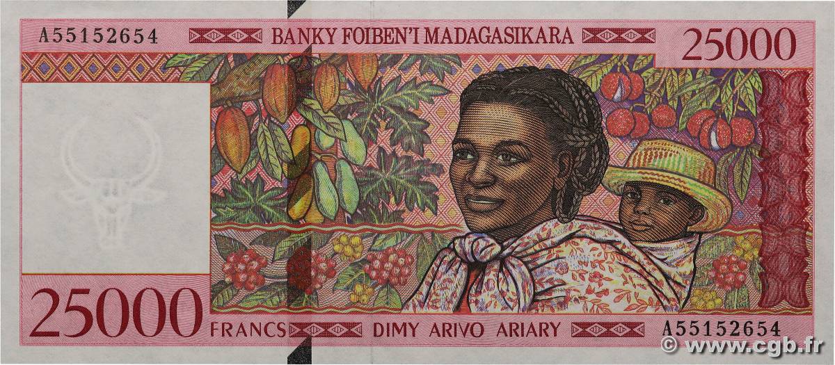 25000 Francs - 5000 Ariary MADAGASCAR  1998 P.082 SC+