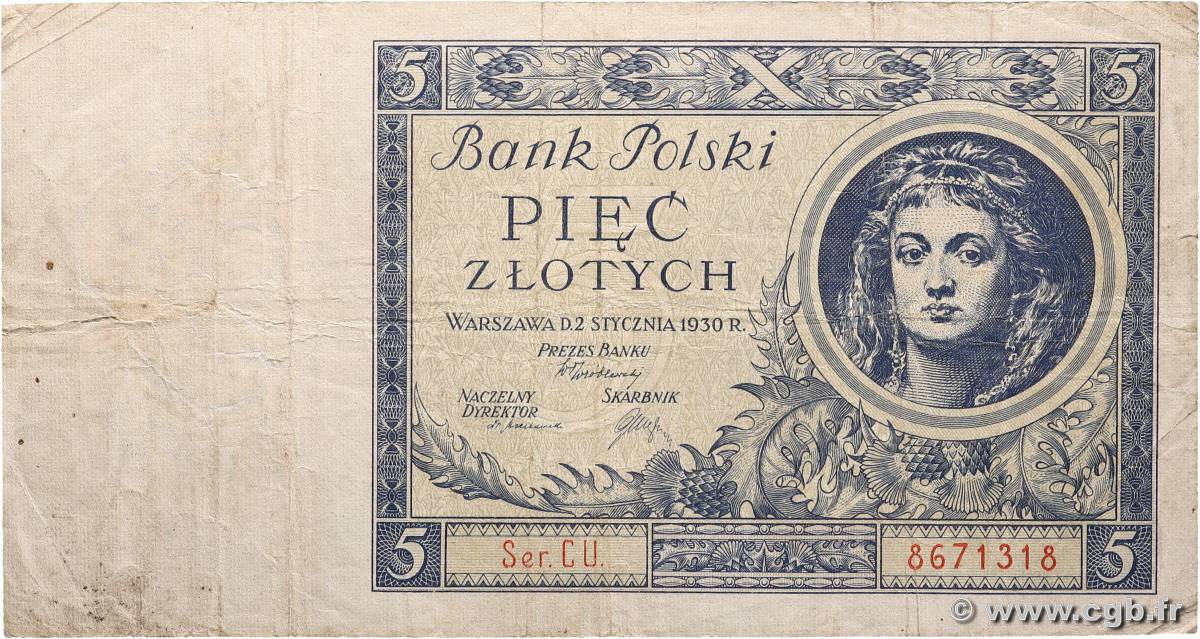 5 Zlotych POLOGNE  1930 P.072 TB