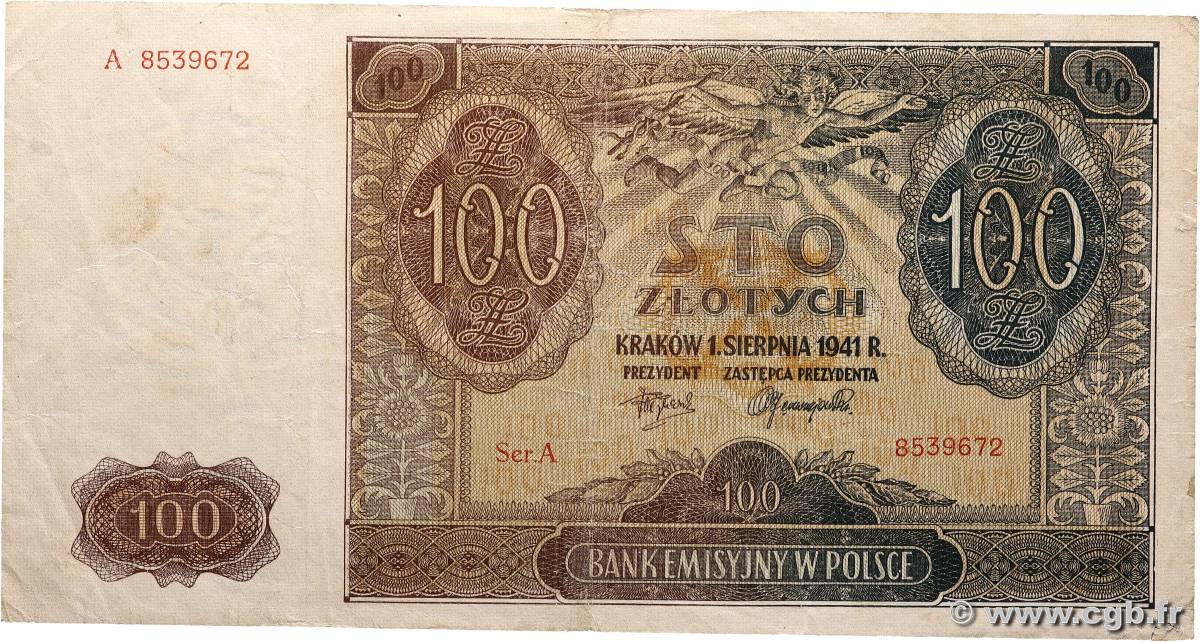 100 Zlotych POLOGNE  1941 p.103 TB+
